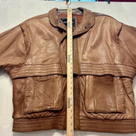 Vintage Pelle Moda Genuine Leather Bomber Jacket XL Distressed Brown Korea - Picture 5 of 12